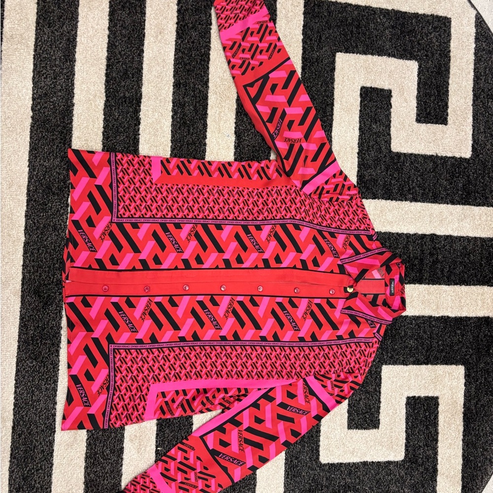 Versace Red and Black Geometric Shirt
